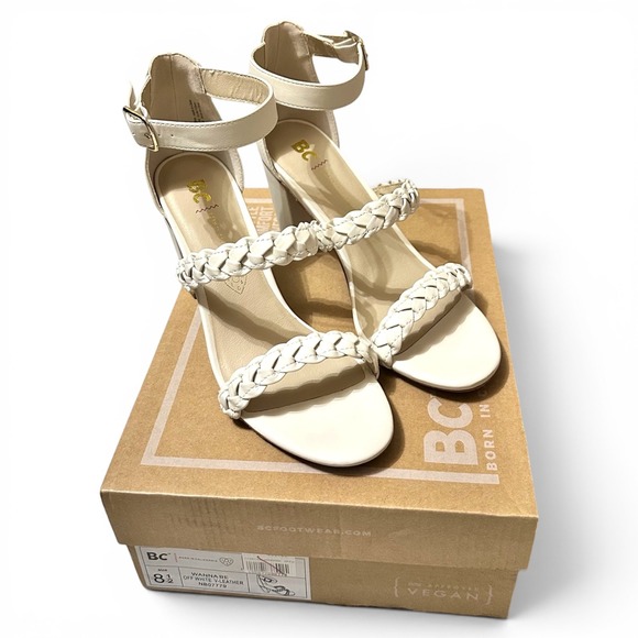 BC Footwear Shoes - BC Footwear Wanna Be Off White Vegan Leather Braided Block Heel Sandals 8.5